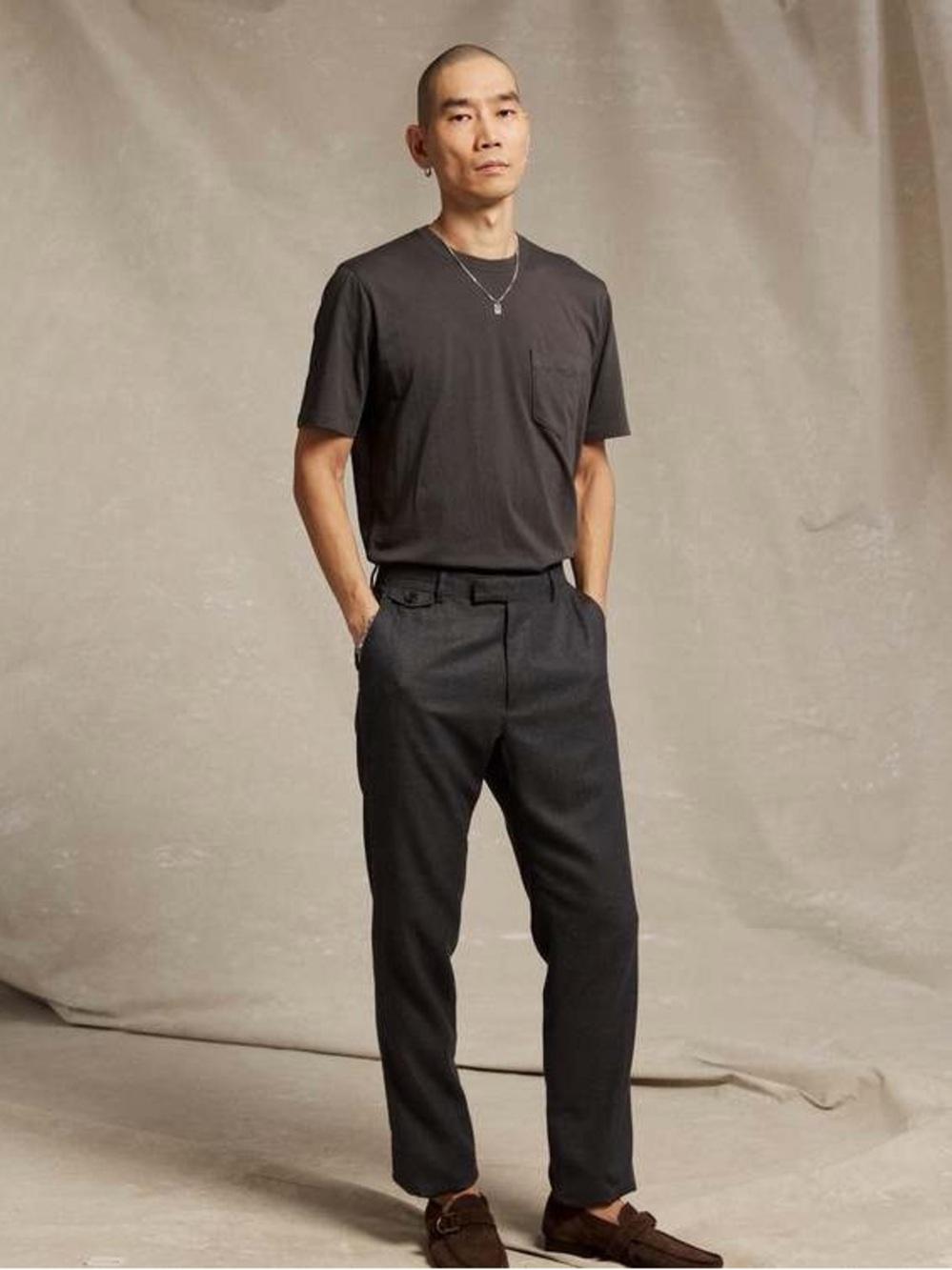 Billy Reid Flat Front Trouser Charcoal
